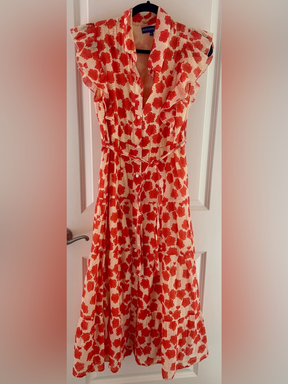 RO'S GARDEN Ernestine Red Floral Cotton Dress | S